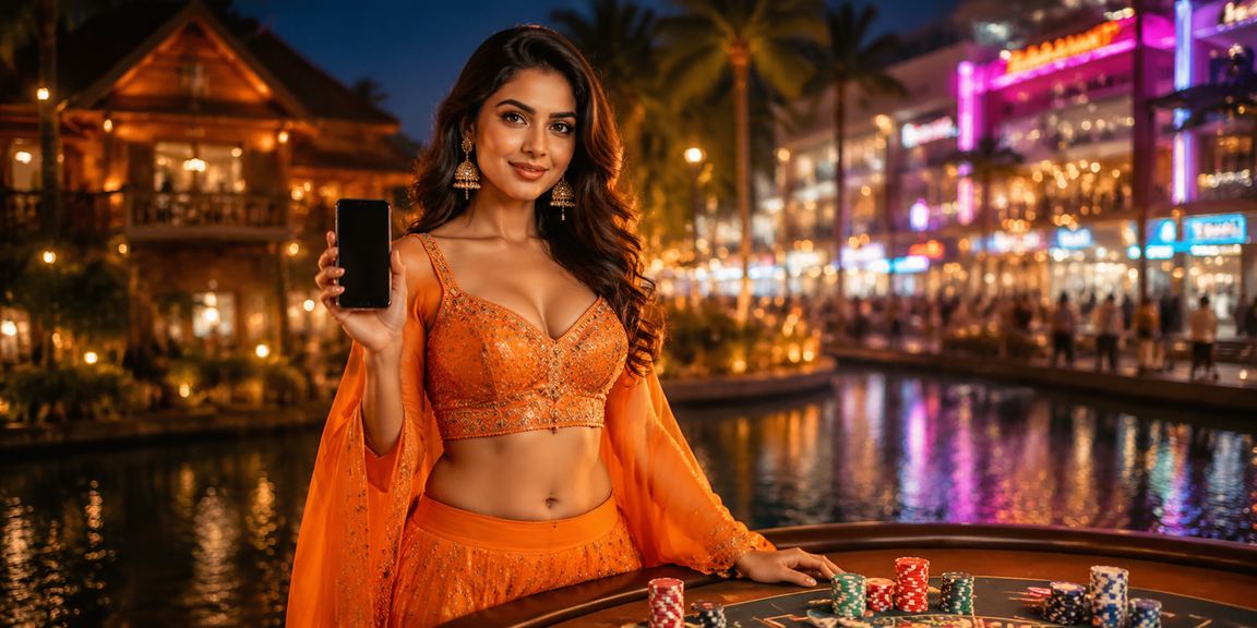 Kerala night market with casino app on mobile phone screen